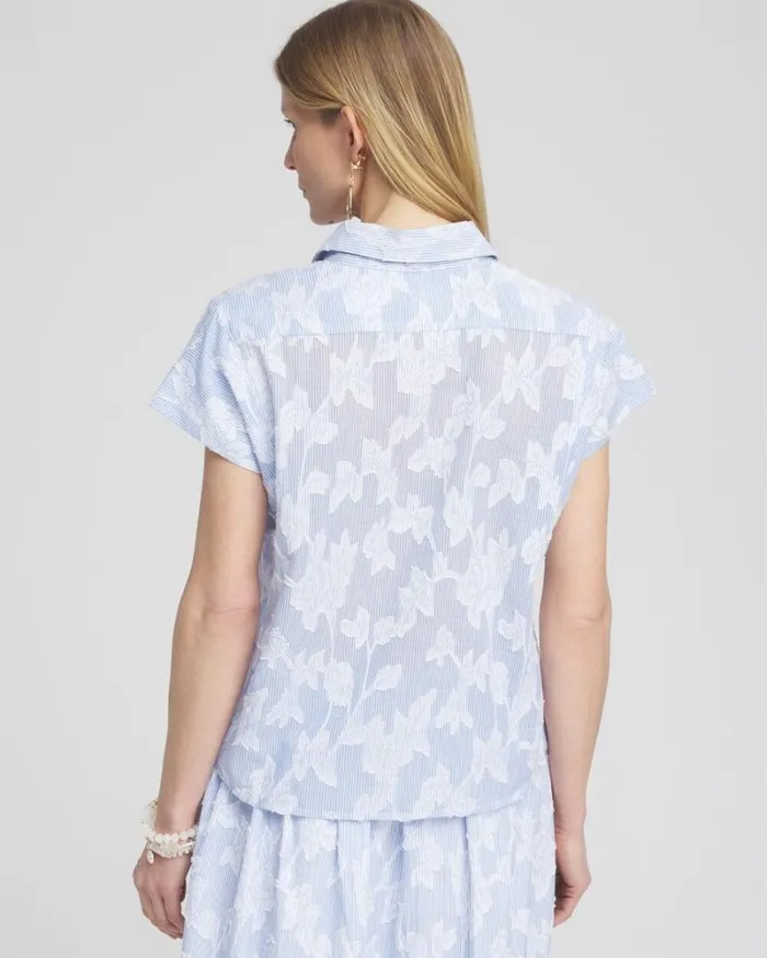 Chico039s Tops Jacquard Dolman Sleeve Top Whiteblue 8211 Clothing