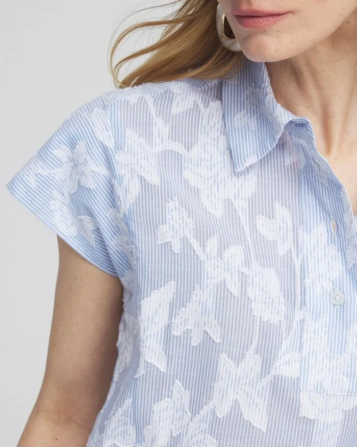 Chico039s Tops Jacquard Dolman Sleeve Top Whiteblue 8211 Clothing