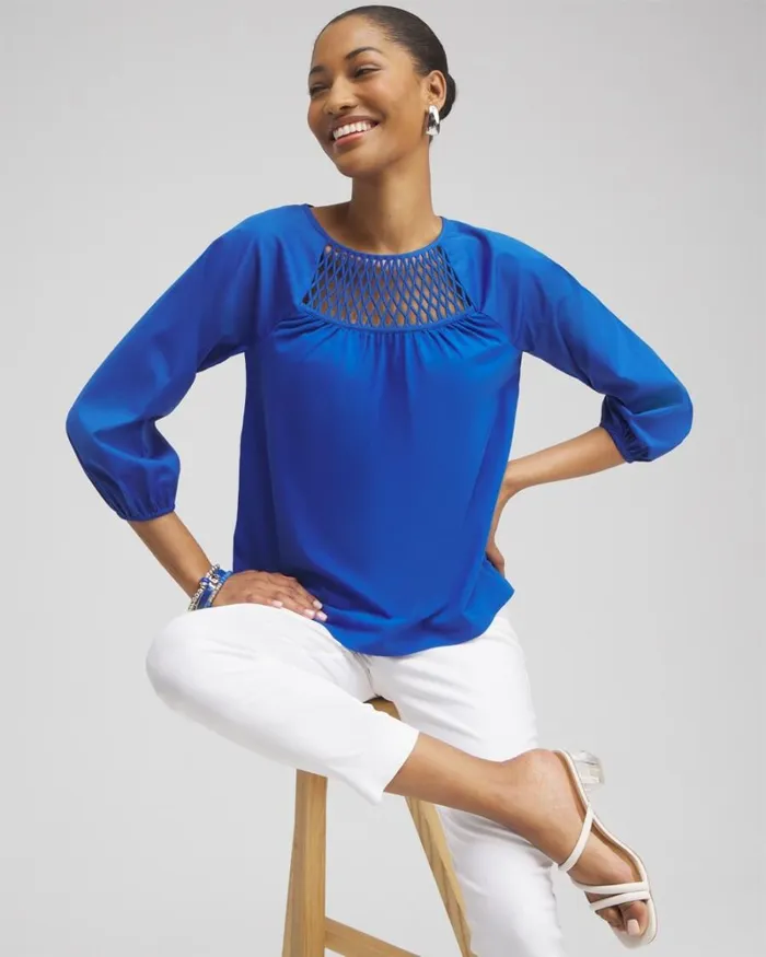 Chico039s Tops Lattice Detail Top Smokey Taupe 8211 Clothing