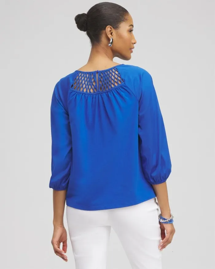 Chico039s Tops Lattice Detail Top Smokey Taupe 8211 Clothing