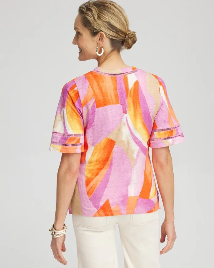 Chico039s Tops Linen Abstract Lace Detail Top Nectarine 8211 Clothing
