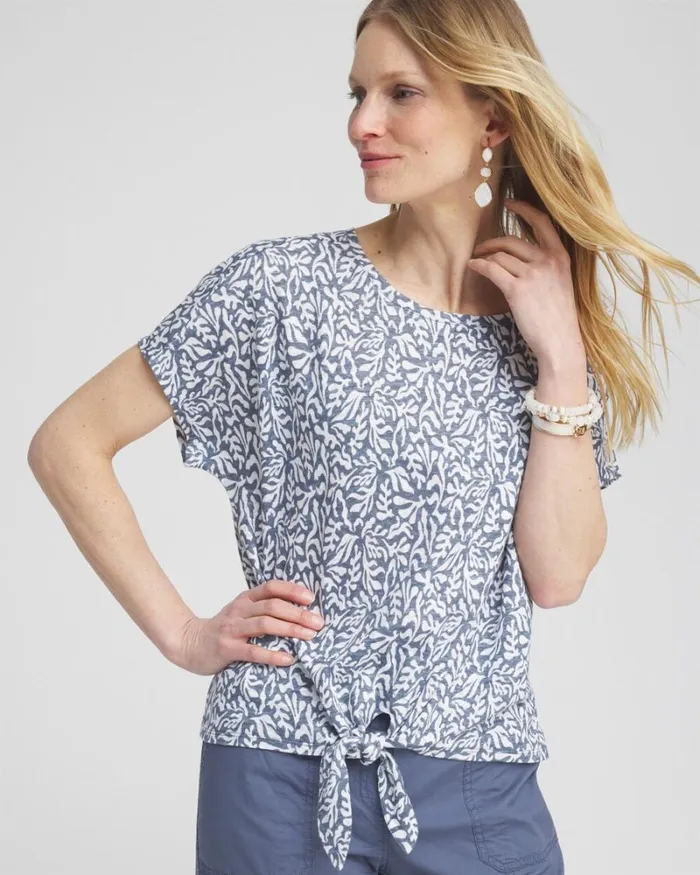Chico039s Tops Linen Reef Tie Front Tee Soft Slate 8211 Clothing