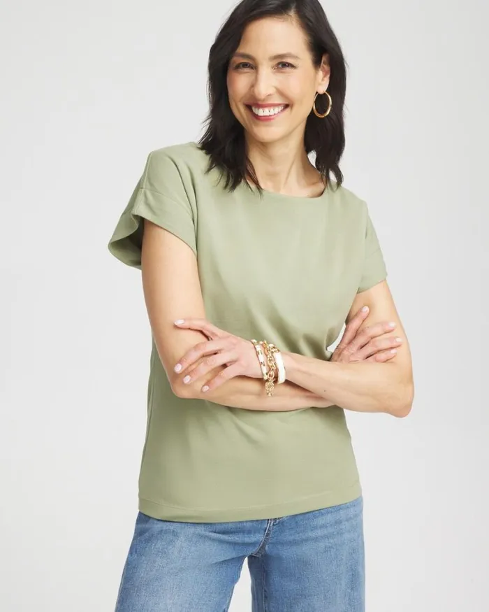 Chico039s Tops Modern Cap Sleeve Tee Jojoba Green 8211 Clothing