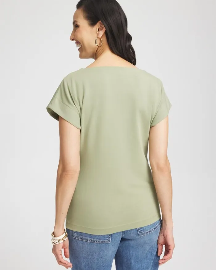 Chico039s Tops Modern Cap Sleeve Tee Jojoba Green 8211 Clothing