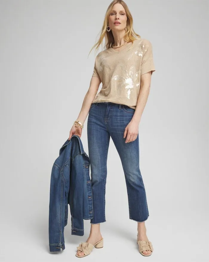 Chico039s Tops Neutral Sequin Embellished Tee Sycamore 8211 Clothing