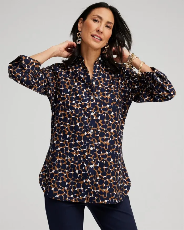 Chico039s Tops No Iron 34 Sleeve Mosaic Print Shirt Classic Navy 8211 Clothing Chico039s Tops No Iron 34 Sleeve Mosaic Print Shirt Classic Navy 8211 Clothing