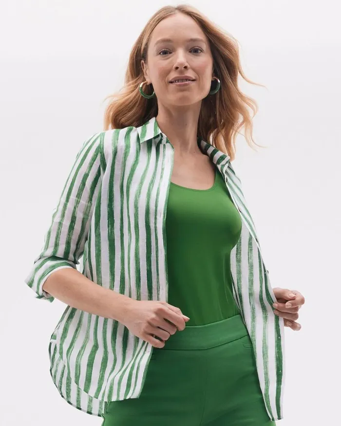 Chico039s Tops No Iron Linen Stripe 34 Sleeve Shirt Verdant Green 8211 Clothing Chico039s Tops No Iron Linen Stripe 34 Sleeve Shirt Verdant Green 8211 Clothing