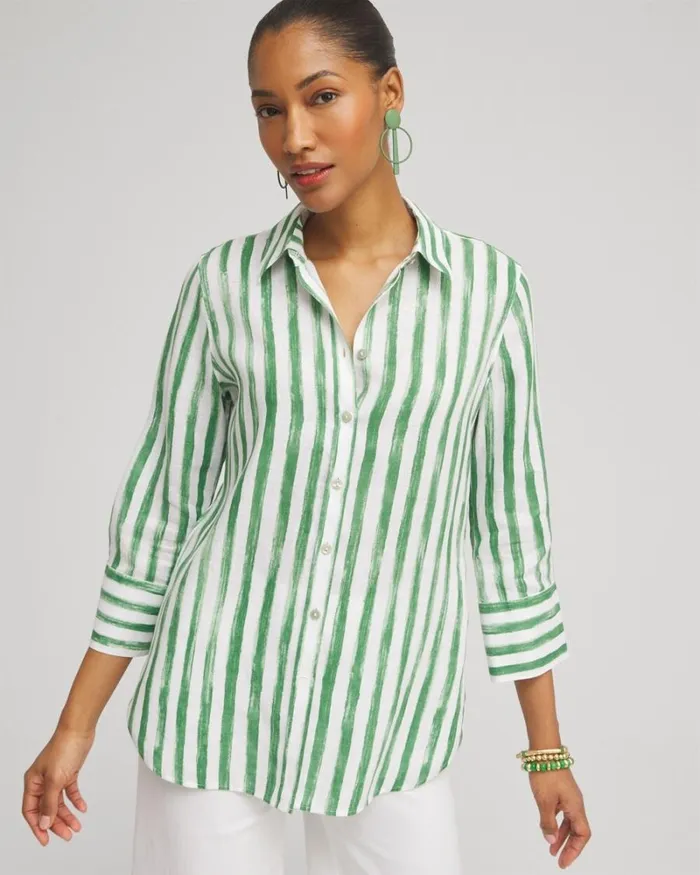 Chico039s Tops No Iron Linen Stripe 34 Sleeve Shirt Verdant Green 8211 Clothing Chico039s Tops No Iron Linen Stripe 34 Sleeve Shirt Verdant Green 8211 Clothing
