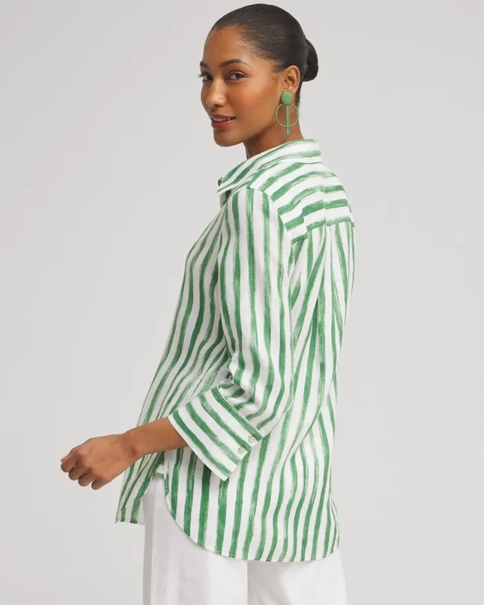 Chico039s Tops No Iron Linen Stripe 34 Sleeve Shirt Verdant Green 8211 Clothing Chico039s Tops No Iron Linen Stripe 34 Sleeve Shirt Verdant Green 8211 Clothing