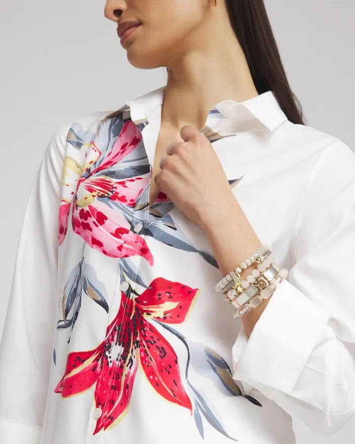 Chico039s Tops No Iron Stretch Floral Shirt Optic White 8211 Clothing