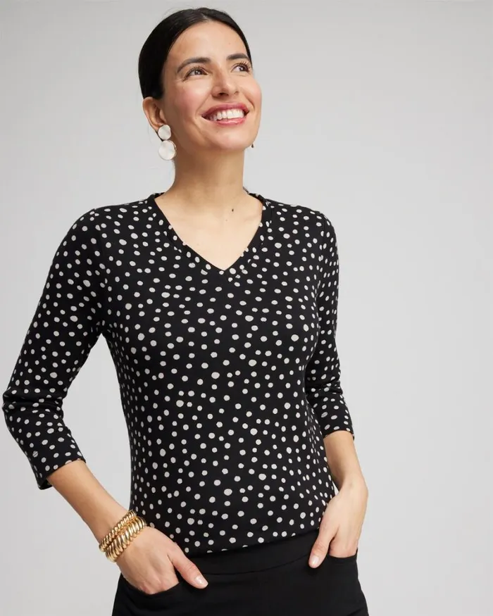 Chico039s Tops Polka Dot Everyday 34 Sleeve Tee Black 8211 Clothing