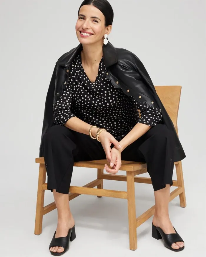 Chico039s Tops Polka Dot Everyday 34 Sleeve Tee Black 8211 Clothing