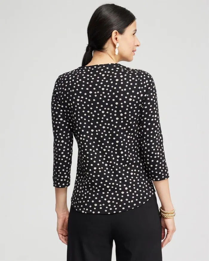 Chico039s Tops Polka Dot Everyday 34 Sleeve Tee Black 8211 Clothing