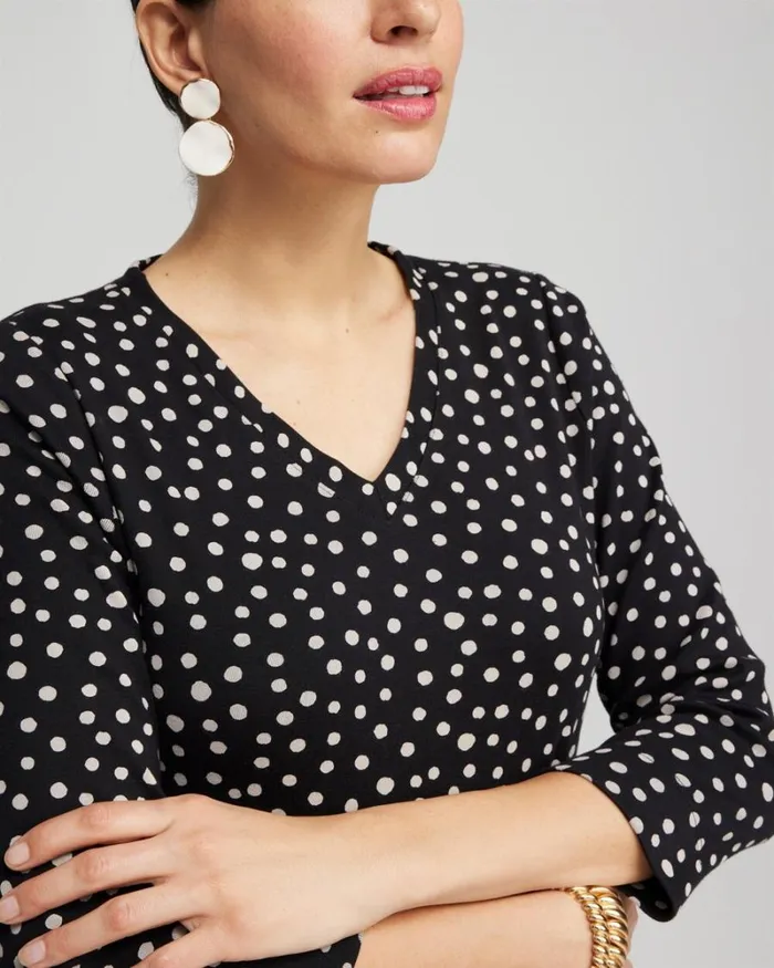 Chico039s Tops Polka Dot Everyday 34 Sleeve Tee Black 8211 Clothing