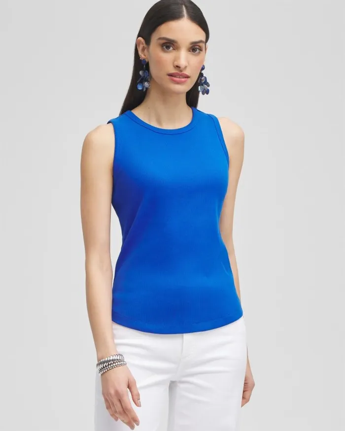 Chico039s Tops Ribbed High Neck Tank Intense Azure 8211 Clothing