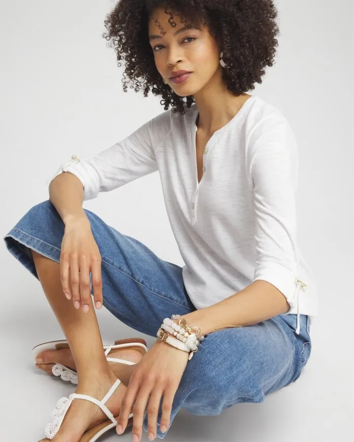Chico039s Tops Ring Detail Henley Top Classic Navy 8211 Clothing