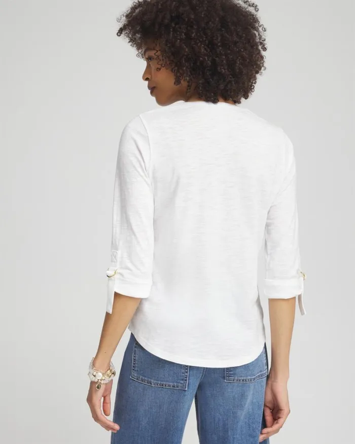 Chico039s Tops Ring Detail Henley Top Classic Navy 8211 Clothing