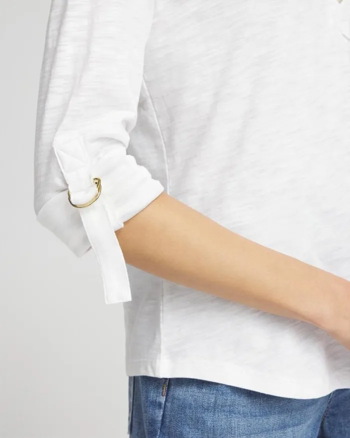 Chico039s Tops Ring Detail Henley Top Classic Navy 8211 Clothing