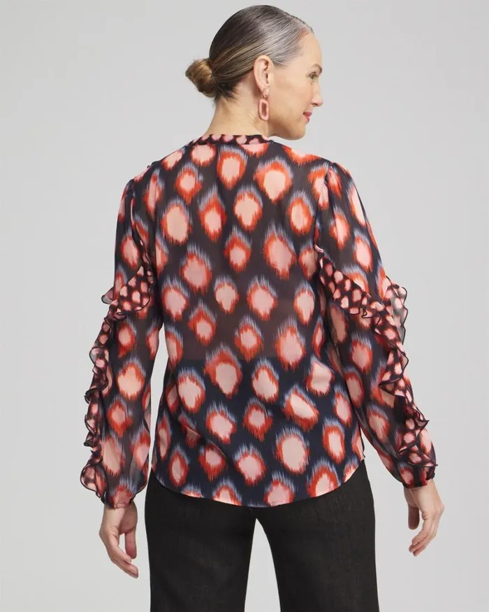 Chico039s Tops Ruffle Detail Ikat Blouse Classic Navy 8211 Clothing