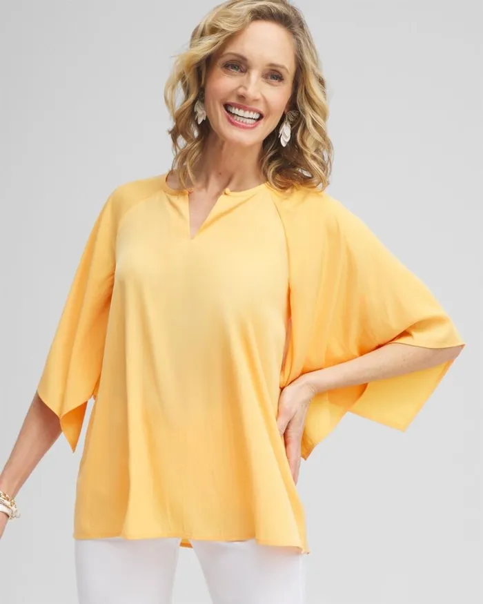 Chico039s Tops Satin Keyhole Neck Blouse Mango Sorbet 8211 Clothing