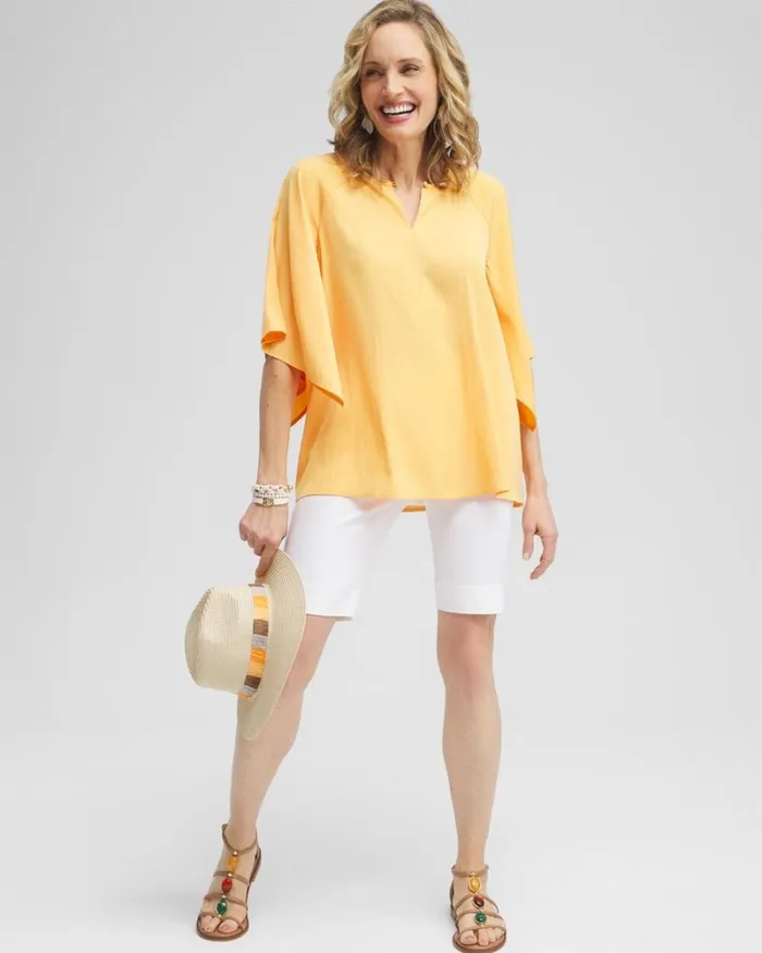 Chico039s Tops Satin Keyhole Neck Blouse Mango Sorbet 8211 Clothing