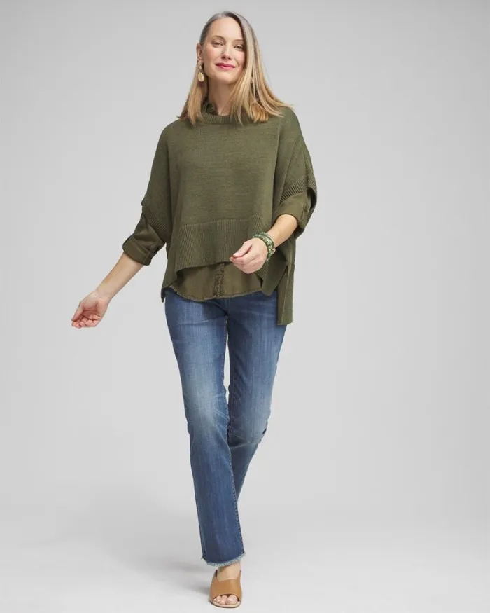 Chico039s Tops Short Sleeve Knit Poncho Olive 8211 Clothing