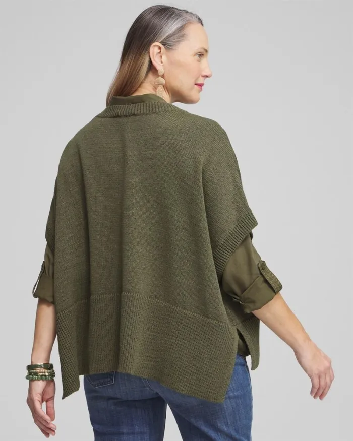 Chico039s Tops Short Sleeve Knit Poncho Olive 8211 Clothing