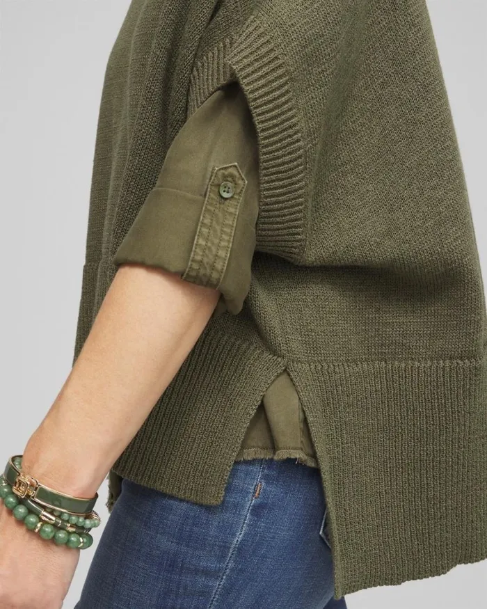 Chico039s Tops Short Sleeve Knit Poncho Olive 8211 Clothing