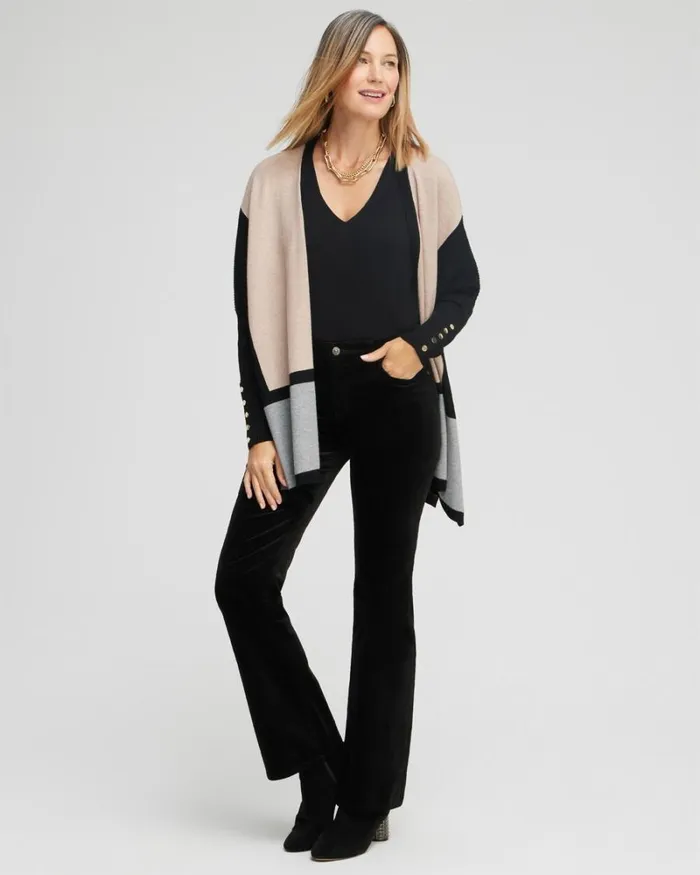 Chico039s Tops Snap Detail Colorblock Ruana Black 8211 Clothing