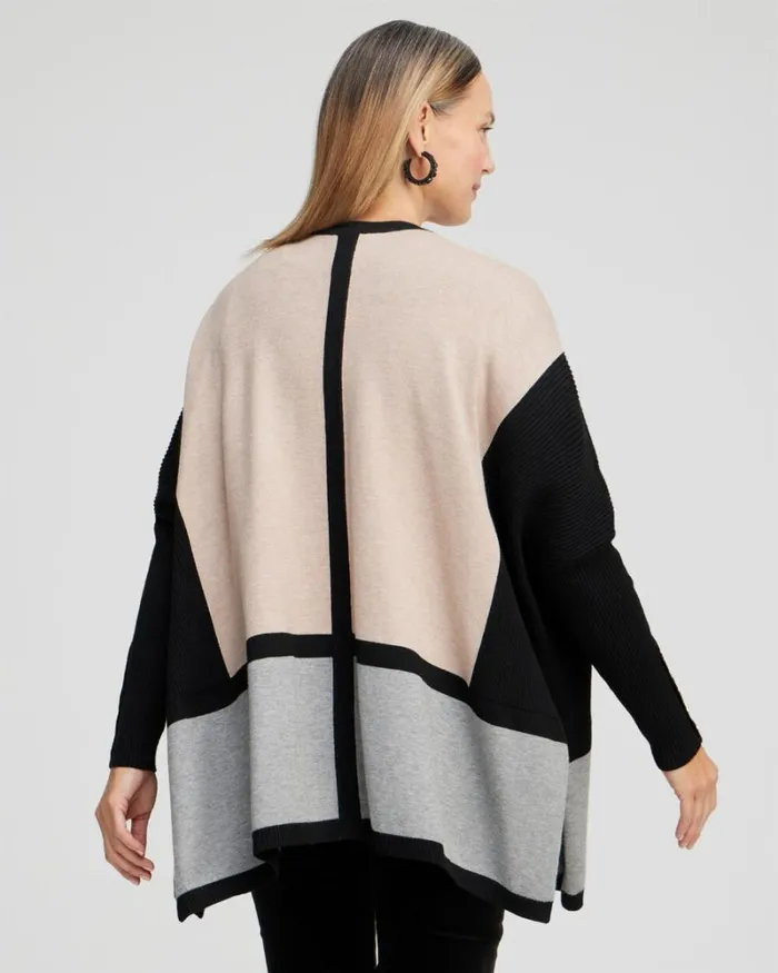 Chico039s Tops Snap Detail Colorblock Ruana Black 8211 Clothing