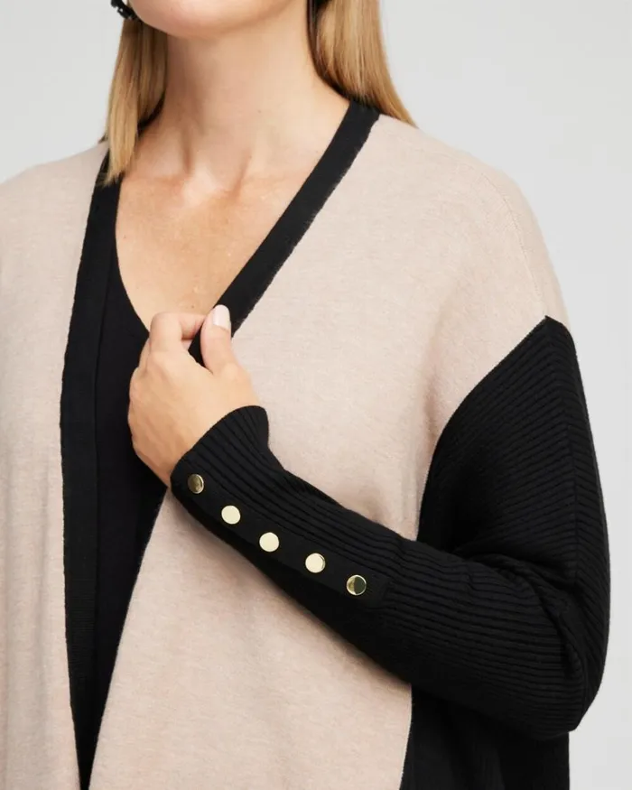 Chico039s Tops Snap Detail Colorblock Ruana Black 8211 Clothing