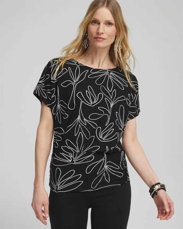 Chico039s Tops Touch Of Cool Abstract Ruched Banded Hem Top Black 8211 Clothing Chico039s Tops Touch Of Cool Abstract Ruched Banded Hem Top Black 8211 Clothing