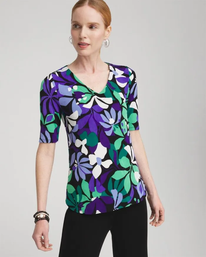 Chico039s Tops Travelers Floral Vneck Top Purple Nightshade 8211 Clothing