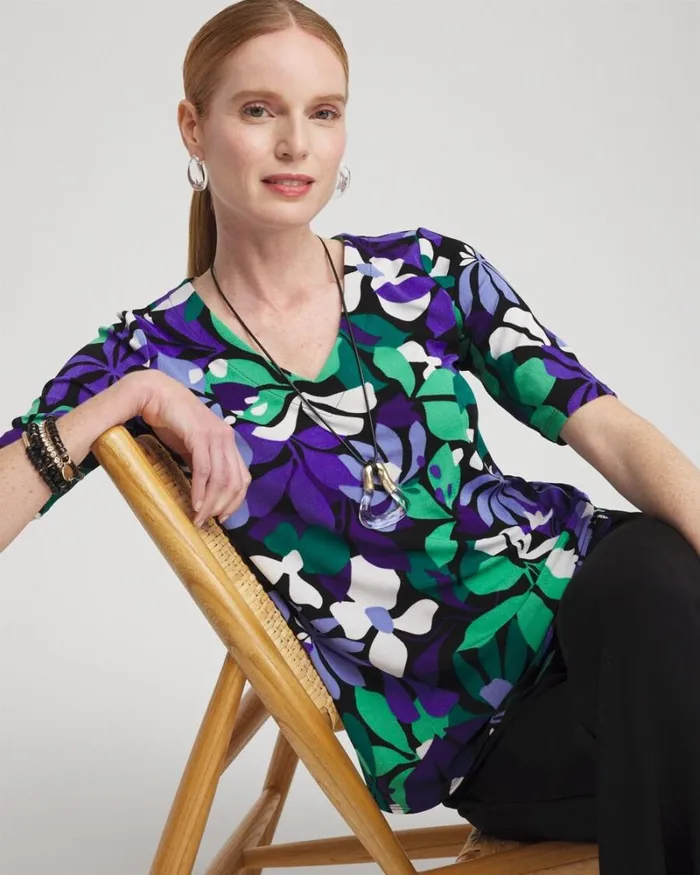 Chico039s Tops Travelers Floral Vneck Top Purple Nightshade 8211 Clothing