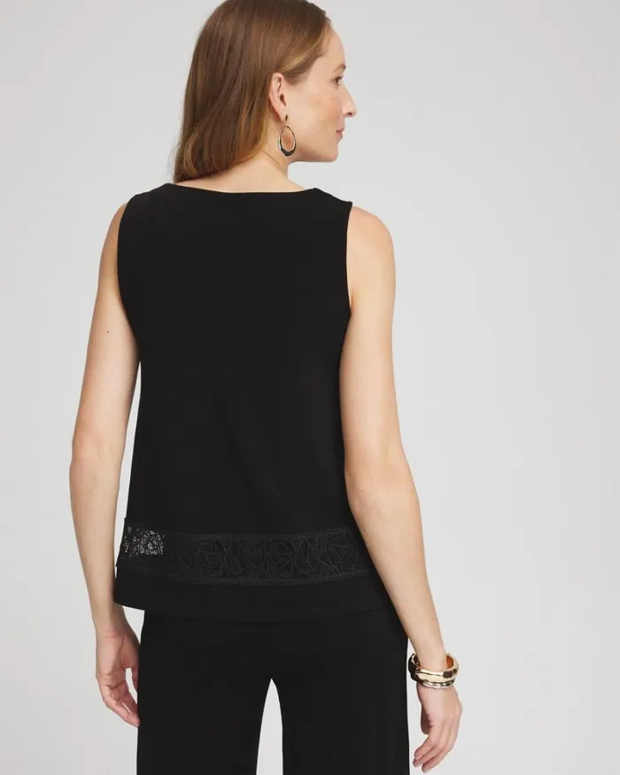Chico039s Tops Travelers Macrame Trim Tank Travelers Black 8211 Clothing