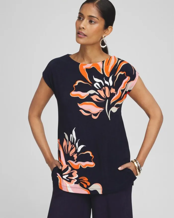 Chico039s Tops Travelers Placed Floral Tunic Travelers India Ink 8211 Clothing Chico039s Tops Travelers Placed Floral Tunic Travelers India Ink 8211 Clothing