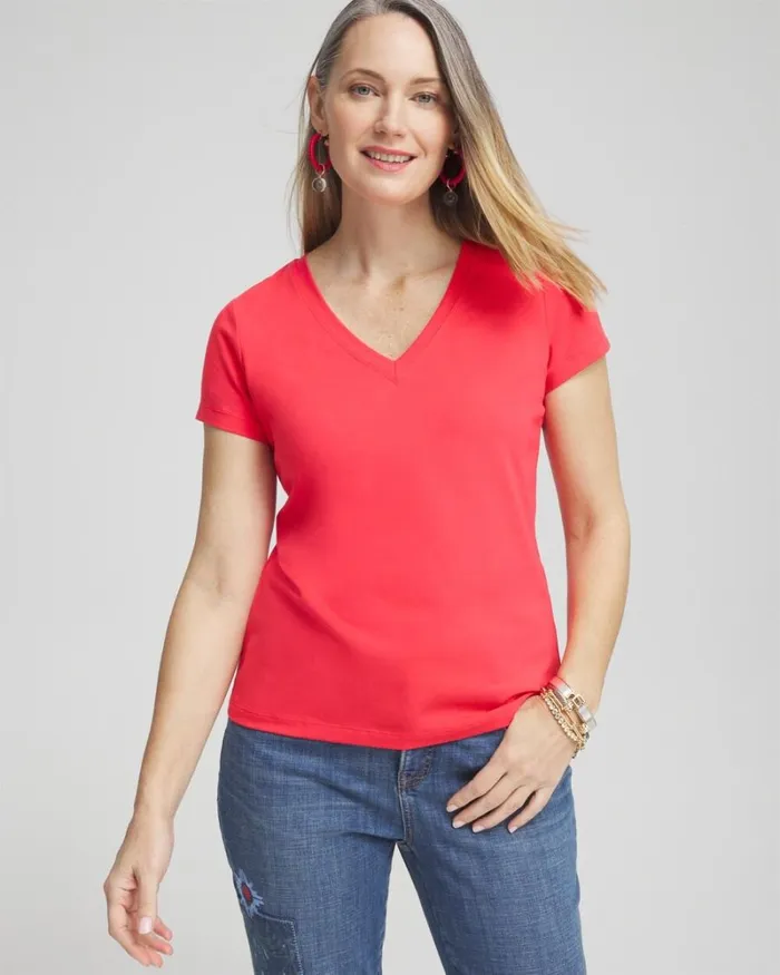 Chico039s Tops Vneck Perfect Tee Watermelon Punch 8211 Clothing