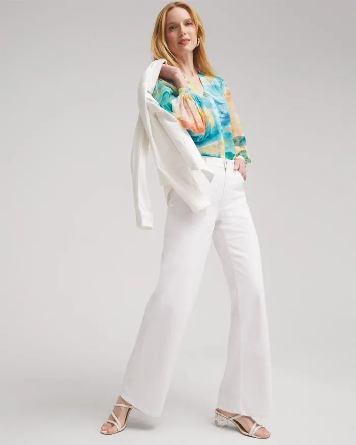Chico039s Tops Watercolor Print Blouse Lemon Blossom 8211 Clothing