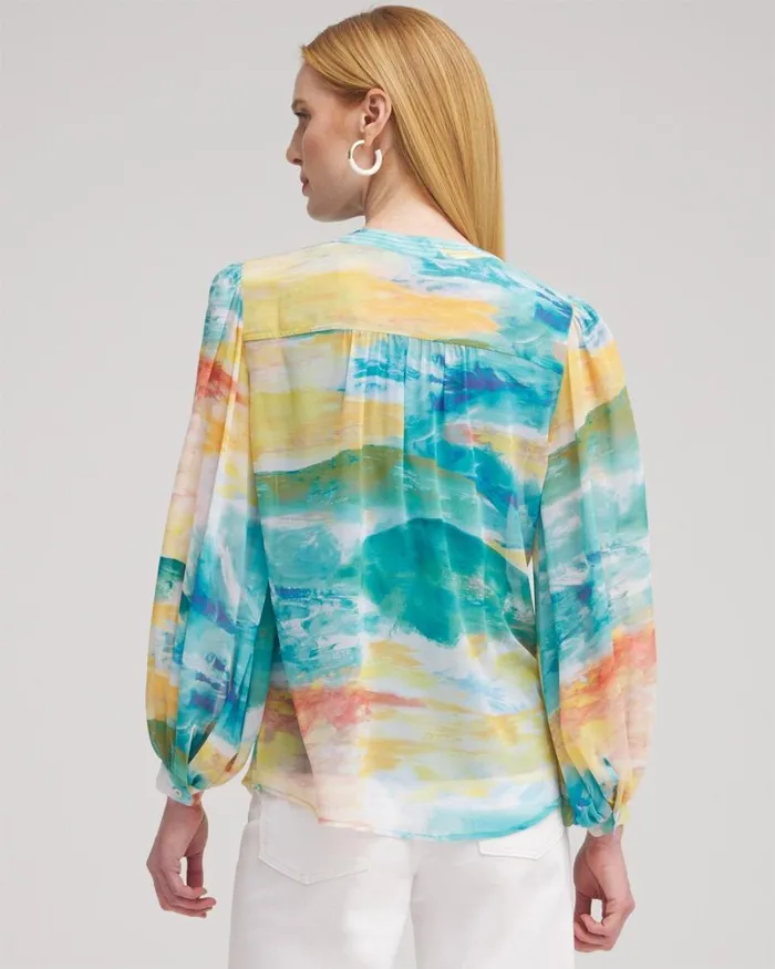 Chico039s Tops Watercolor Print Blouse Lemon Blossom 8211 Clothing