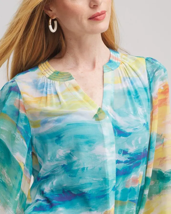 Chico039s Tops Watercolor Print Blouse Lemon Blossom 8211 Clothing
