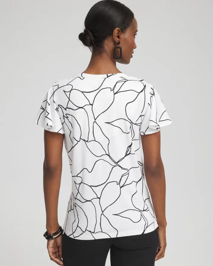 Chico039s Tops White Lines Flutter Sleeve Tee Alabaster 8211 Clothing