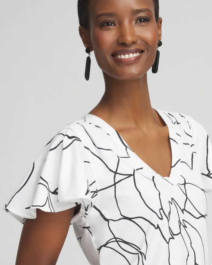 Chico039s Tops White Lines Flutter Sleeve Tee Alabaster 8211 Clothing