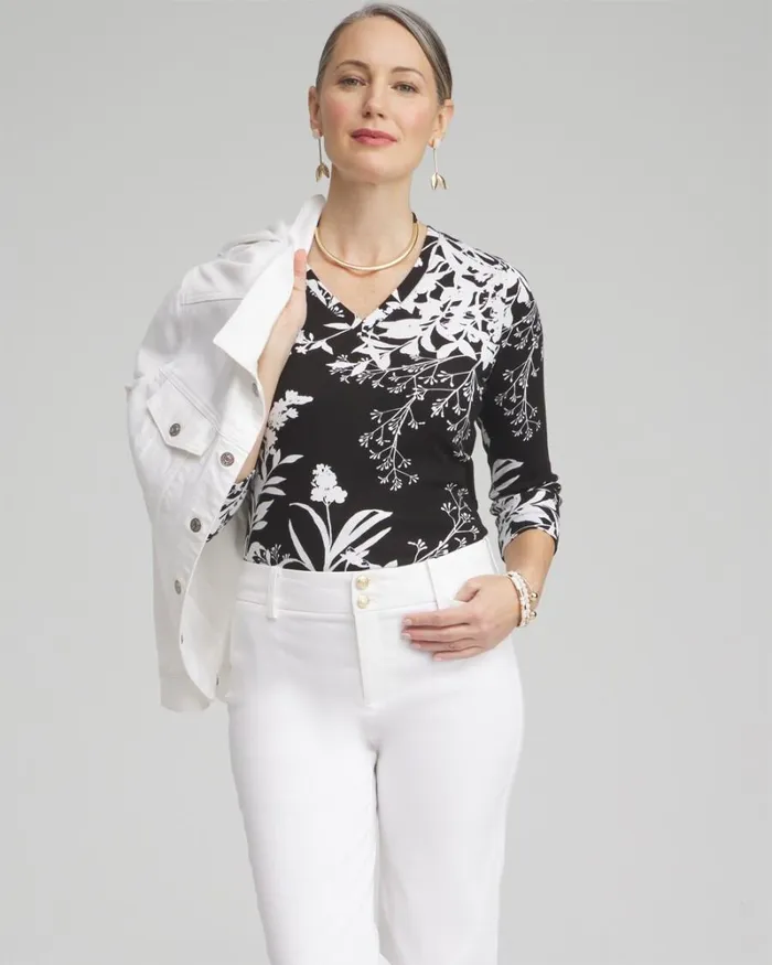 Chico039s Tops Wildflower Everyday 34 Sleeve Tee Black 8211 Clothing