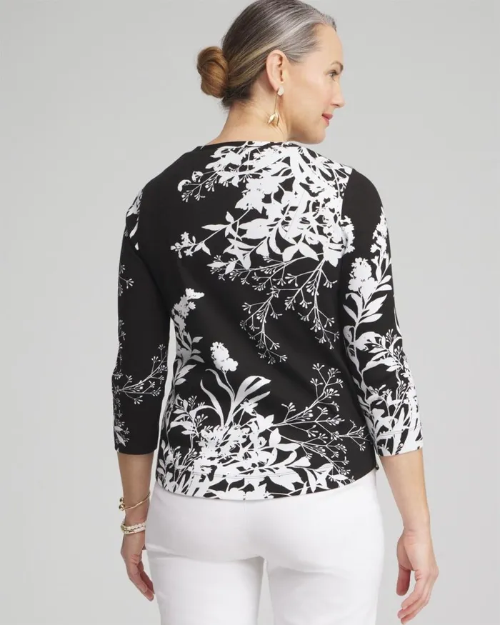 Chico039s Tops Wildflower Everyday 34 Sleeve Tee Black 8211 Clothing