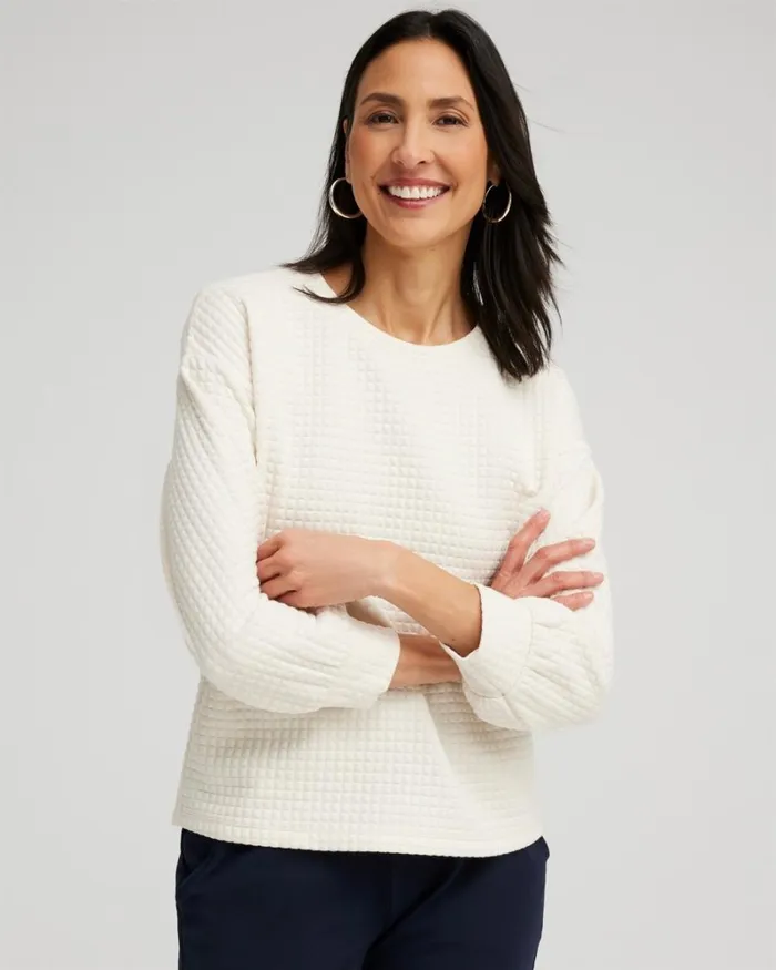 Chico039s Tops Zenergy Jacquard Knit Pullover English Cream 8211 Clothing