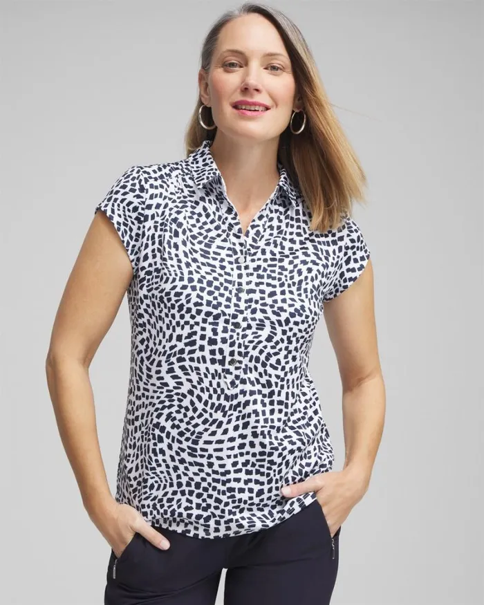 Chico039s Tops Zenergy UPF Square Cap Sleeve Polo Classic Navy 8211 Clothing