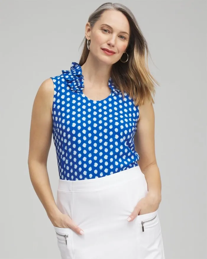 Chico039s Tops Zenergyu00AE UPF Neema Dot Ruffle Tank Intense Azure 8211 Clothing Chico039s Tops Zenergyu00AE UPF Neema Dot Ruffle Tank Intense Azure 8211 Clothing