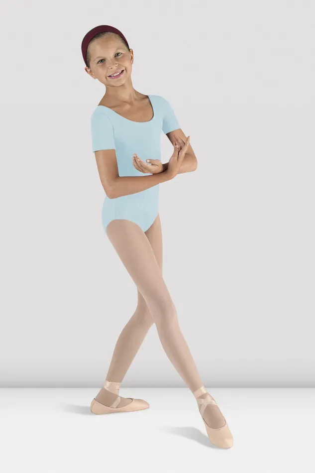 Children Bloch Girls Short Sleeve Round Neck Leotard Pastel Blue Basics