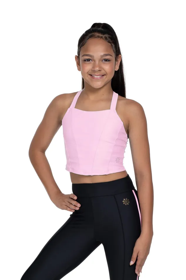 Children Bloch X Flo Active Shelby Seamed Cross Back Top Pink Tops Bloch