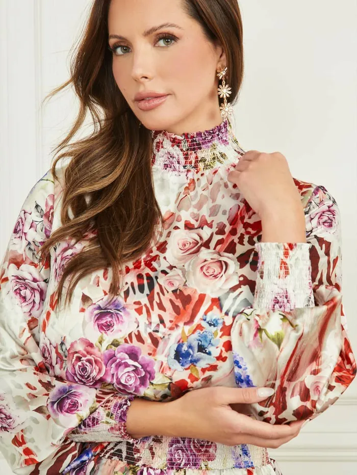 Clelia Dress Rose Shadow Print Dresses and Jumpsuits GUESS Women Clelia Dress Rose Shadow Print Dresses and Jumpsuits GUESS Women